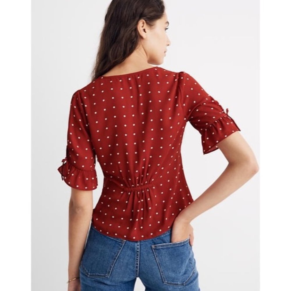 MADEWELL DAYLIGHT TIE SLEEVE TOP IN POLKA DOTS NWT - Picture 2 of 11